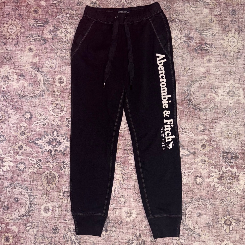 Vintage Abercrombie & Fitch Soft A&F Fleece Joggers Black Y2K Sweatpants Small